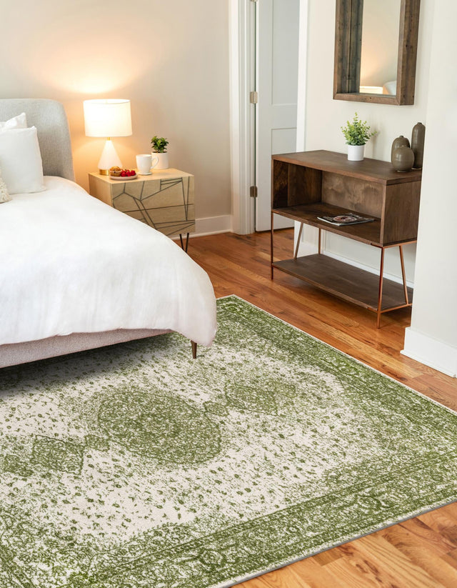 Green 7' 10 x 10' Bromley Rectangle Area Rug 100% Polypropylene With Cotton Backing Vintage Distressed Colorful Traditional Carpet for Living Dining Rooms Offices for Sale at Rug Engine
