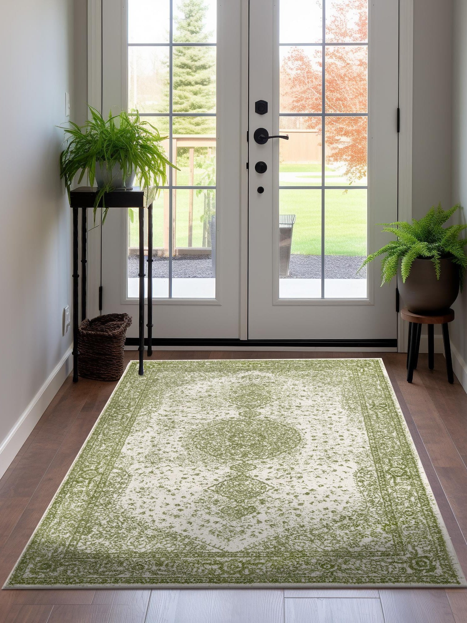 Green 7' 10 x 10' Bromley Rectangle Area Rug 100% Polypropylene With Cotton Backing Vintage Distressed Colorful Traditional Carpet for Living Dining Rooms Offices for Sale at Rug Engine