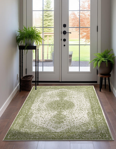 Green 7' 10 x 10' Bromley Rectangle Area Rug 100% Polypropylene With Cotton Backing Vintage Distressed Colorful Traditional Carpet for Living Dining Rooms Offices for Sale at Rug Engine