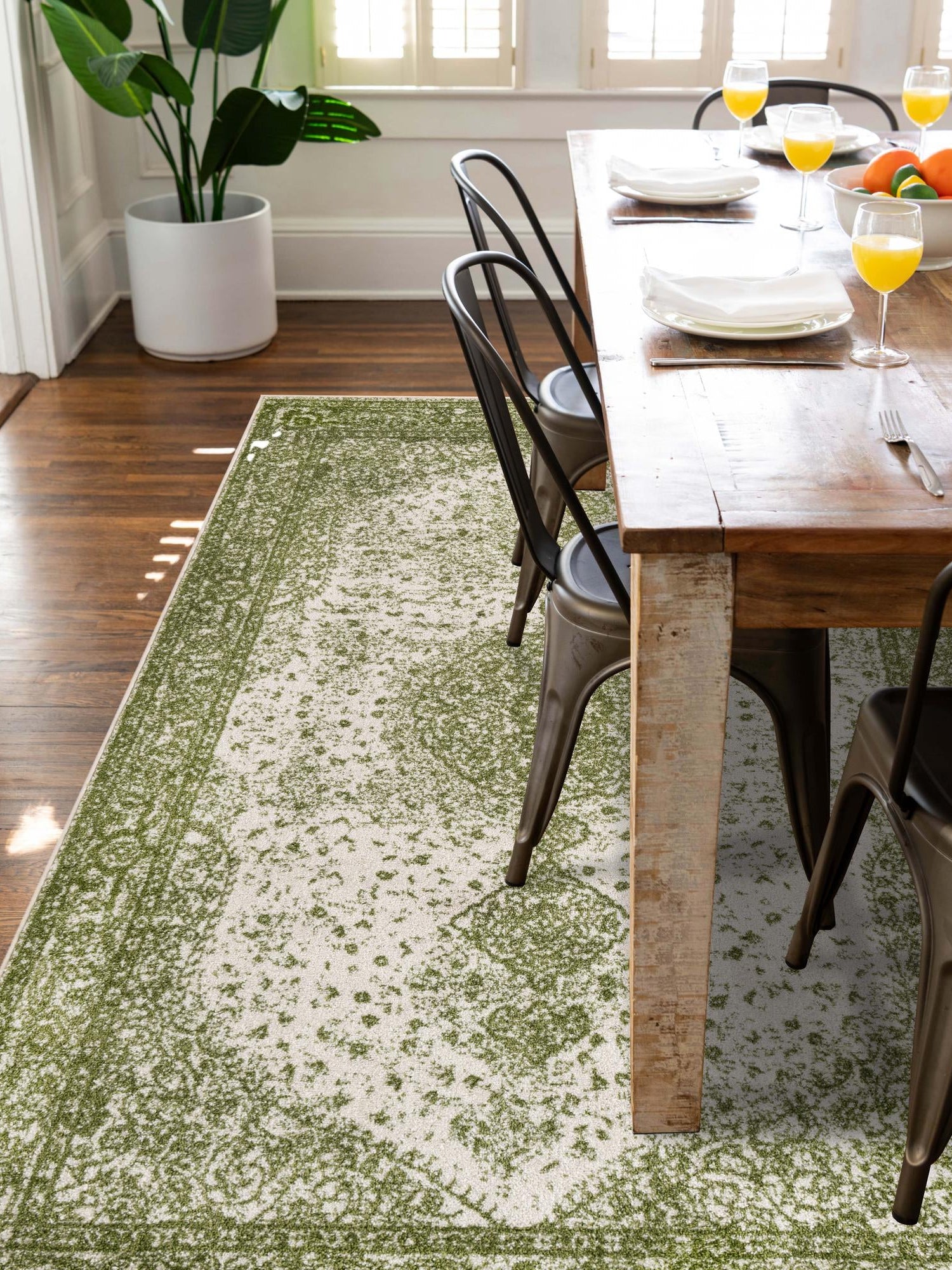 Green 7' 10 x 10' Bromley Rectangle Area Rug 100% Polypropylene With Cotton Backing Vintage Distressed Colorful Traditional Carpet for Living Dining Rooms Offices for Sale at Rug Engine