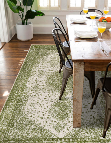 Green 7' 10 x 10' Bromley Rectangle Area Rug 100% Polypropylene With Cotton Backing Vintage Distressed Colorful Traditional Carpet for Living Dining Rooms Offices for Sale at Rug Engine