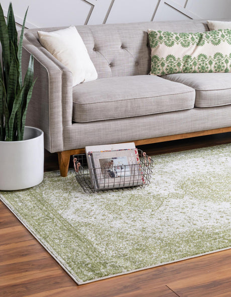 Green 7' 10 x 10' Bromley Rectangle Area Rug 100% Polypropylene With Cotton Backing Vintage Distressed Colorful Traditional Carpet for Living Dining Rooms Offices for Sale at Rug Engine