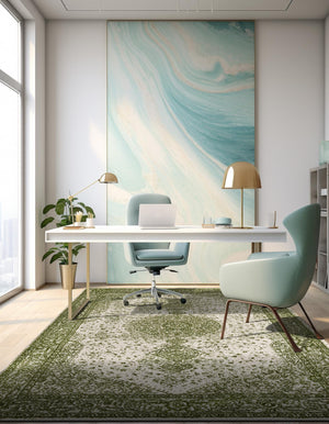 Green 7' 10 x 10' Bromley Rectangle Area Rug 100% Polypropylene With Cotton Backing Vintage Distressed Colorful Traditional Carpet for Living Dining Rooms Offices for Sale at Rug Engine