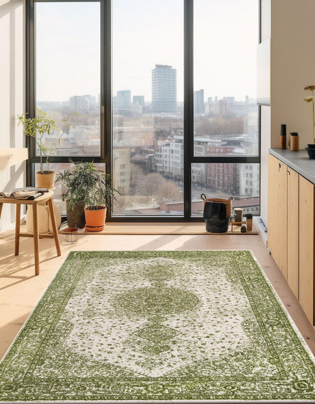 Green 7' 10 x 10' Bromley Rectangle Area Rug 100% Polypropylene With Cotton Backing Vintage Distressed Colorful Traditional Carpet for Living Dining Rooms Offices for Sale at Rug Engine
