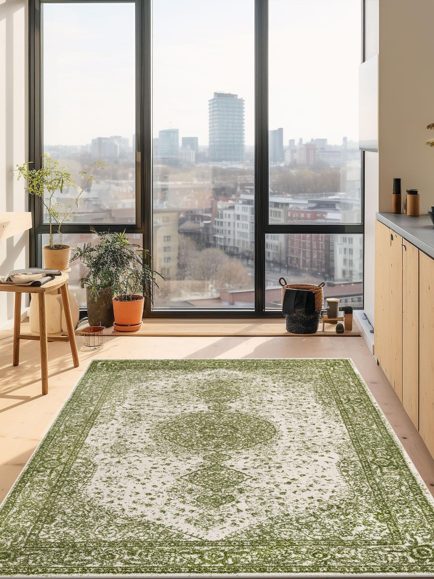 Green 10' x 14' 1 Bromley Rectangle Area Rug 100% Polypropylene With Cotton Backing Vintage Distressed Colorful Traditional Carpet for Living Dining Rooms Offices for Sale at Rug Engine