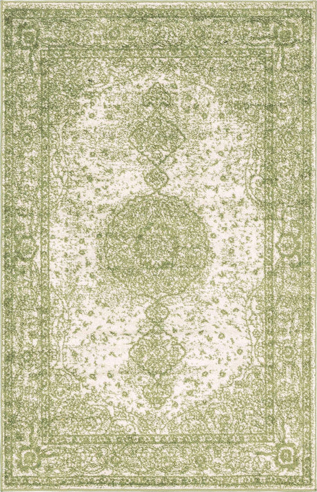 Green 4' 1 x 6' 1 Bromley Rectangle Area Rug 100% Polypropylene With Cotton Backing Vintage Distressed Colorful Traditional Carpet for Living Dining Rooms Offices for Sale at Rug Engine