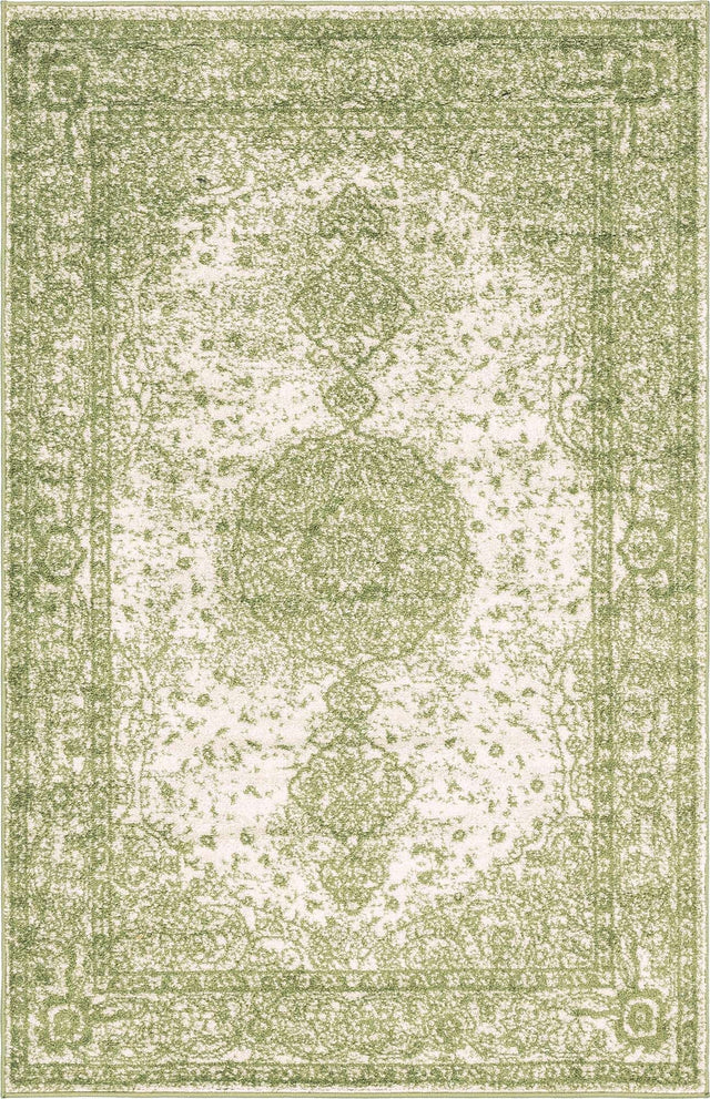 Green 4' 1 x 6' 1 Bromley Rectangle Area Rug 100% Polypropylene With Cotton Backing Vintage Distressed Colorful Traditional Carpet for Living Dining Rooms Offices for Sale at Rug Engine