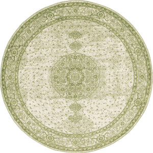Green 7' 10 x 7' 10 Bromley Round Area Rug 100% Polypropylene With Cotton Backing Vintage Distressed Colorful Traditional Carpet for Living Dining Rooms Offices for Sale at Rug Engine