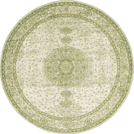 Green 7' 10 x 7' 10 Bromley Round Area Rug 100% Polypropylene With Cotton Backing Vintage Distressed Colorful Traditional Carpet for Living Dining Rooms Offices for Sale at Rug Engine