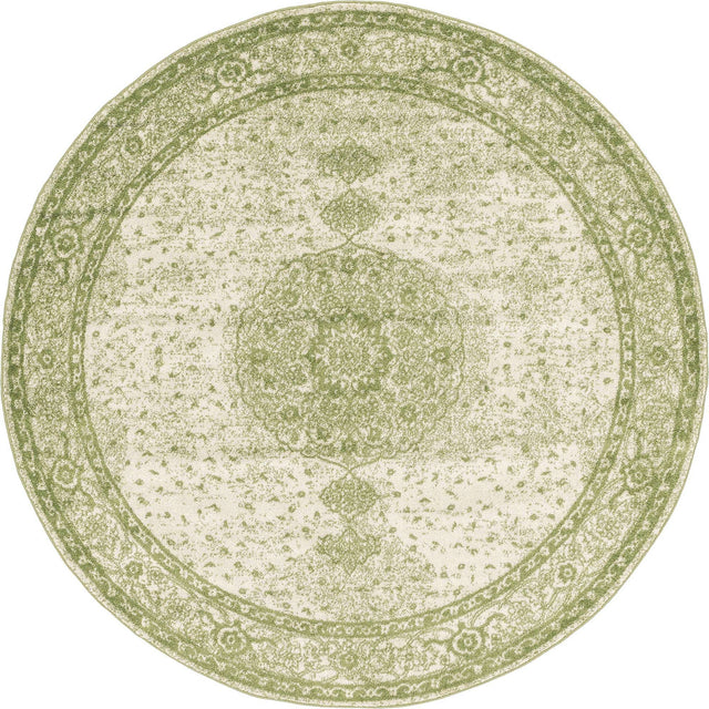 Green 7' 10 x 7' 10 Bromley Round Area Rug 100% Polypropylene With Cotton Backing Vintage Distressed Colorful Traditional Carpet for Living Dining Rooms Offices for Sale at Rug Engine