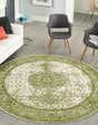 Green 5' 3 x 5' 3 Bromley Round Area Rug 100% Polypropylene With Cotton Backing Vintage Distressed Colorful Traditional Carpet for Living Dining Rooms Offices for Sale at Rug Engine