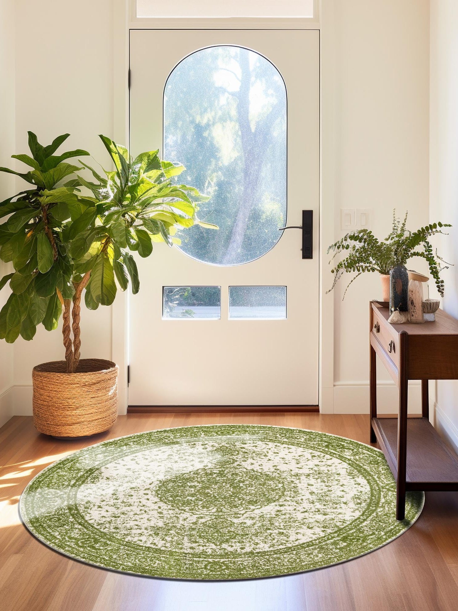 Green 10' x 10' Bromley Round Area Rug 100% Polypropylene With Cotton Backing Vintage Distressed Colorful Traditional Carpet for Living Dining Rooms Offices for Sale at Rug Engine