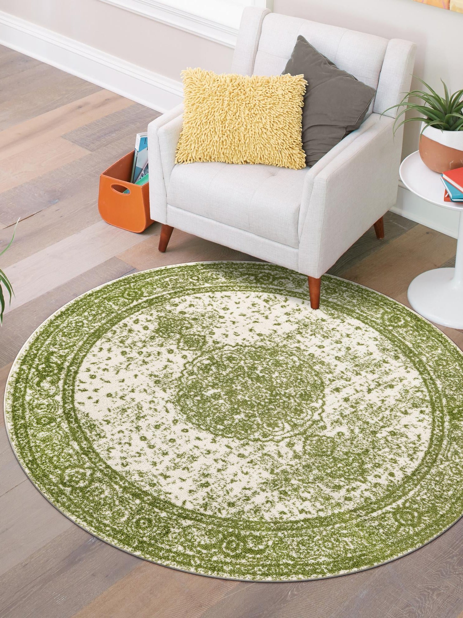 Green 5' 3 x 5' 3 Bromley Round Area Rug 100% Polypropylene With Cotton Backing Vintage Distressed Colorful Traditional Carpet for Living Dining Rooms Offices for Sale at Rug Engine