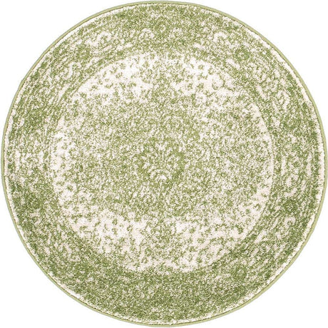 Green 3' 1 x 3' 1 Bromley Round Area Rug 100% Polypropylene With Cotton Backing Vintage Distressed Colorful Traditional Carpet for Living Dining Rooms Offices for Sale at Rug Engine
