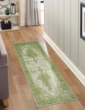 Green 2' x 8' 8 Bromley Runner Area Rug 100% Polypropylene With Cotton Backing Vintage Distressed Colorful Traditional Carpet for Living Dining Rooms Offices for Sale at Rug Engine