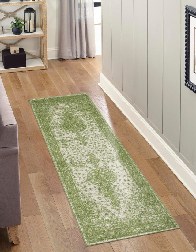Green 2' x 8' 8 Bromley Runner Area Rug 100% Polypropylene With Cotton Backing Vintage Distressed Colorful Traditional Carpet for Living Dining Rooms Offices for Sale at Rug Engine