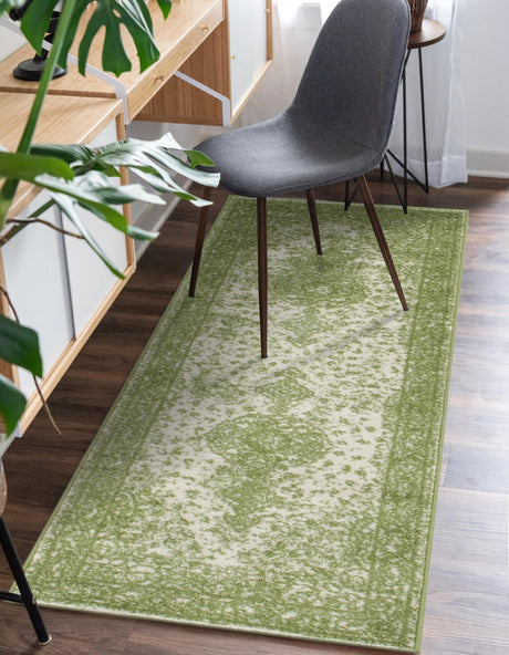 Green 2' x 8' 8 Bromley Runner Area Rug 100% Polypropylene With Cotton Backing Vintage Distressed Colorful Traditional Carpet for Living Dining Rooms Offices for Sale at Rug Engine