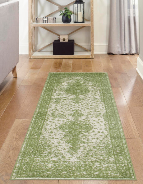 Green 2' x 8' 8 Bromley Runner Area Rug 100% Polypropylene With Cotton Backing Vintage Distressed Colorful Traditional Carpet for Living Dining Rooms Offices for Sale at Rug Engine
