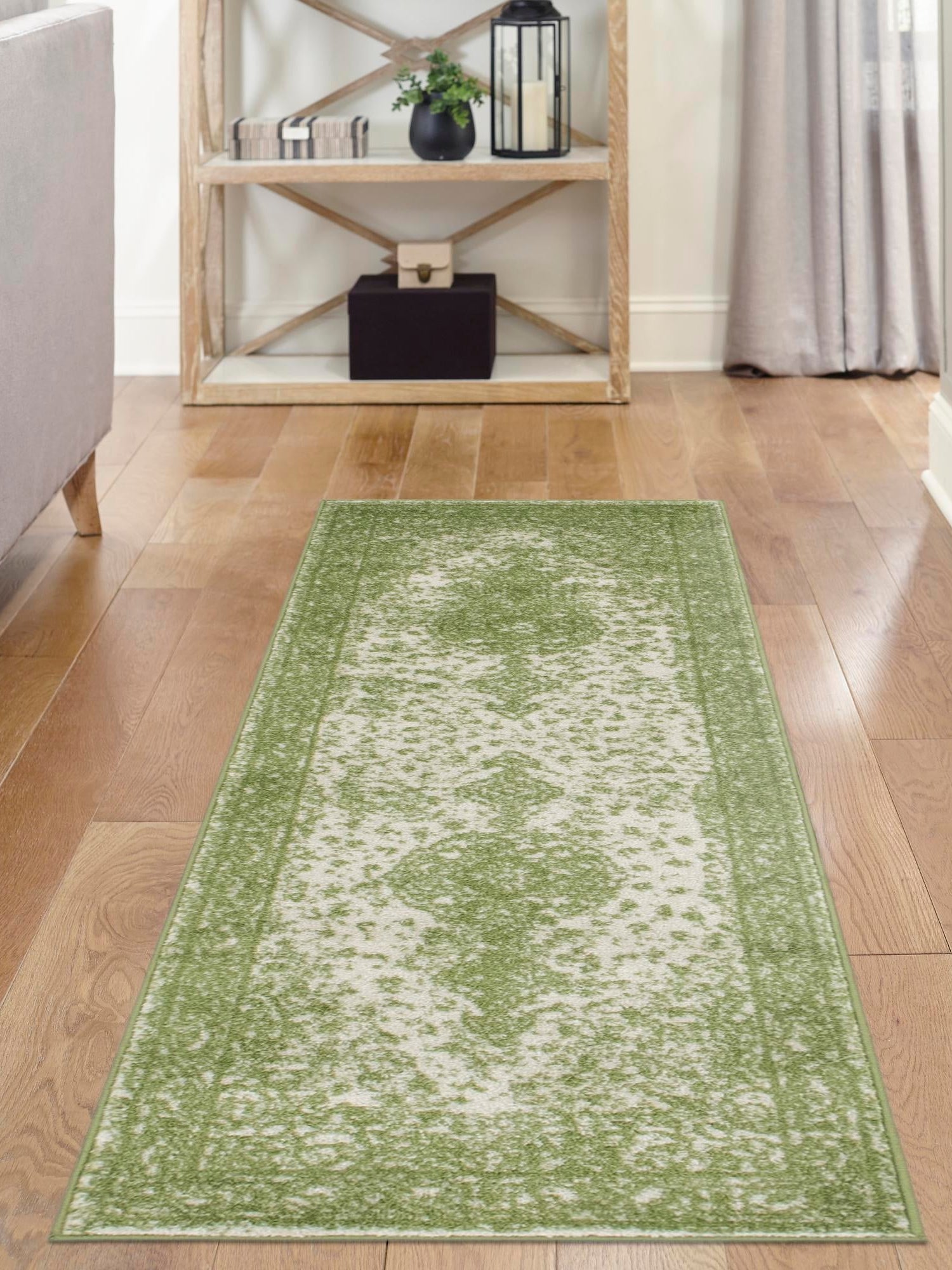 Green 2' x 6' 7 Bromley Runner Area Rug 100% Polypropylene With Cotton Backing Vintage Distressed Colorful Traditional Carpet for Living Dining Rooms Offices for Sale at Rug Engine