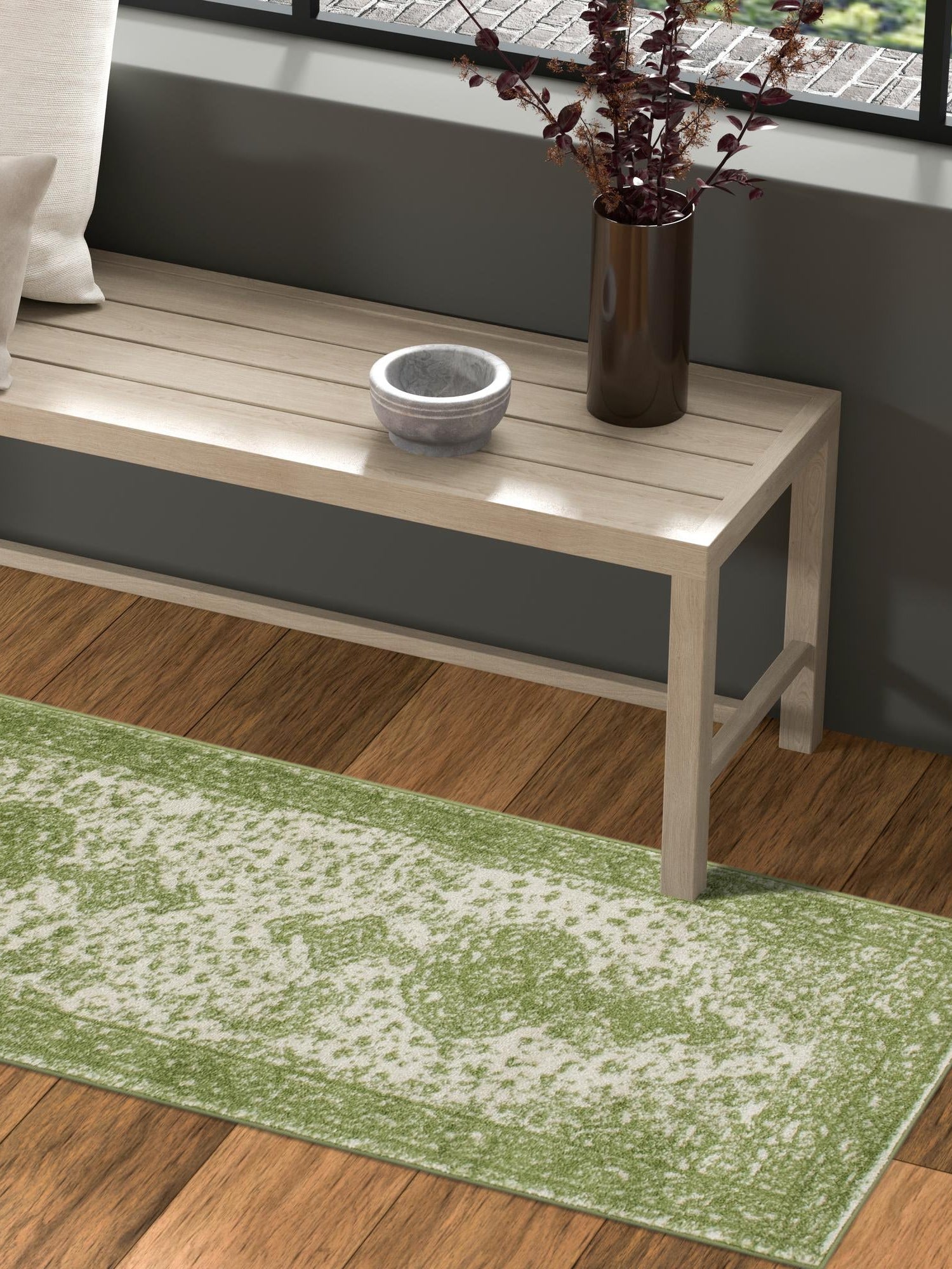 Green 2' x 6' 7 Bromley Runner Area Rug 100% Polypropylene With Cotton Backing Vintage Distressed Colorful Traditional Carpet for Living Dining Rooms Offices for Sale at Rug Engine