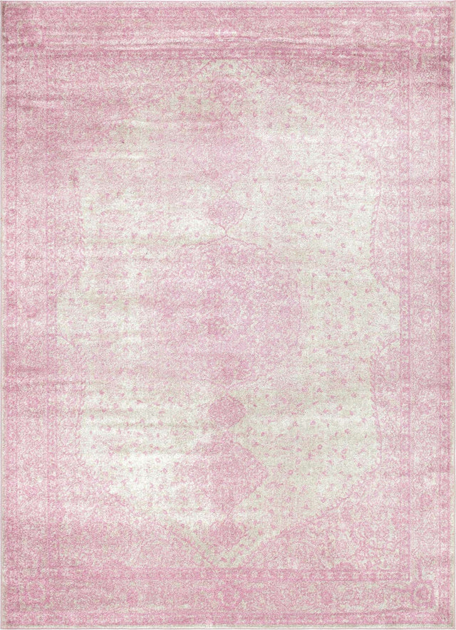 Pink 9' x 12' Bromley Rectangle Area Rug 100% Polypropylene With Cotton Backing Vintage Distressed Colorful Traditional Carpet for Living Dining Rooms Offices for Sale at Rug Engine