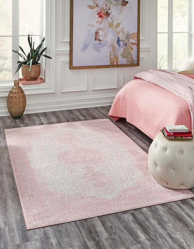 Pink 5' 3 x 8' Bromley Rectangle Area Rug 100% Polypropylene With Cotton Backing Vintage Distressed Colorful Traditional Carpet for Living Dining Rooms Offices for Sale at Rug Engine