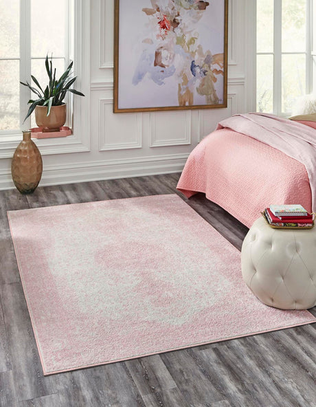 Pink 4' 1 x 6' 1 Bromley Rectangle Area Rug 100% Polypropylene With Cotton Backing Vintage Distressed Colorful Traditional Carpet for Living Dining Rooms Offices for Sale at Rug Engine