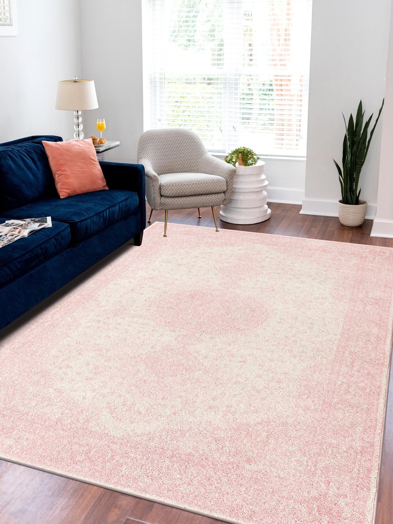 Pink 7' 10 x 10' Bromley Rectangle Area Rug 100% Polypropylene With Cotton Backing Vintage Distressed Colorful Traditional Carpet for Living Dining Rooms Offices for Sale at Rug Engine