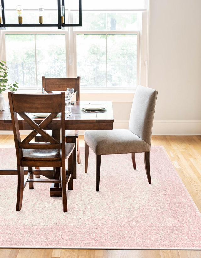 Pink 7' 10 x 11' Bromley Rectangle Area Rug 100% Polypropylene With Cotton Backing Vintage Distressed Colorful Traditional Carpet for Living Dining Rooms Offices for Sale at Rug Engine