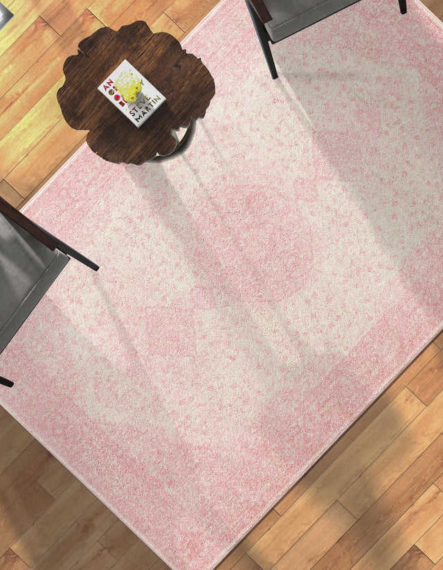 Pink 6' 1 x 9' Bromley Rectangle Area Rug 100% Polypropylene With Cotton Backing Vintage Distressed Colorful Traditional Carpet for Living Dining Rooms Offices for Sale at Rug Engine