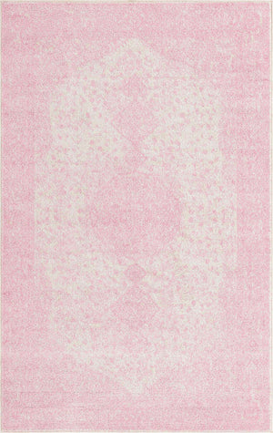 Pink 5' 3 x 8' Bromley Rectangle Area Rug 100% Polypropylene With Cotton Backing Vintage Distressed Colorful Traditional Carpet for Living Dining Rooms Offices for Sale at Rug Engine