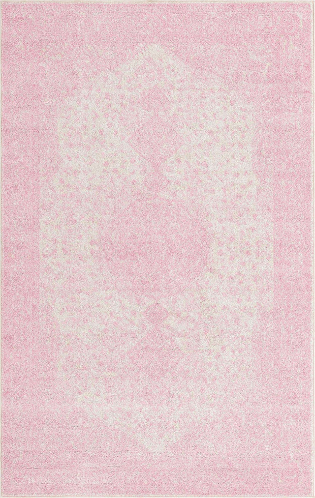 Pink 5' 3 x 8' Bromley Rectangle Area Rug 100% Polypropylene With Cotton Backing Vintage Distressed Colorful Traditional Carpet for Living Dining Rooms Offices for Sale at Rug Engine