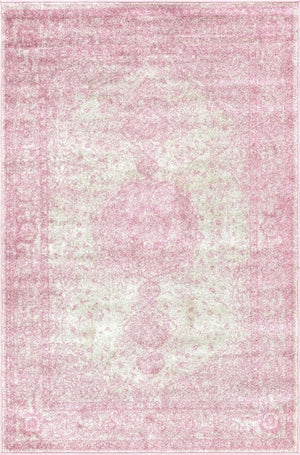 Pink 4' 1 x 6' 1 Bromley Rectangle Area Rug 100% Polypropylene With Cotton Backing Vintage Distressed Colorful Traditional Carpet for Living Dining Rooms Offices for Sale at Rug Engine