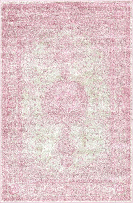 Pink 4' 1 x 6' 1 Bromley Rectangle Area Rug 100% Polypropylene With Cotton Backing Vintage Distressed Colorful Traditional Carpet for Living Dining Rooms Offices for Sale at Rug Engine