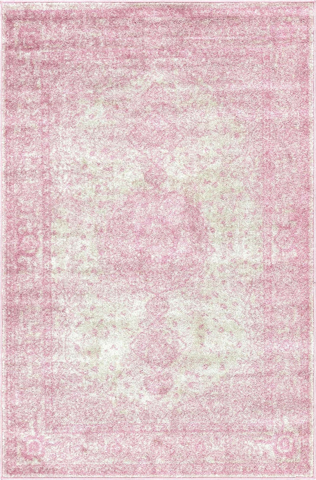 Pink 4' 1 x 6' 1 Bromley Rectangle Area Rug 100% Polypropylene With Cotton Backing Vintage Distressed Colorful Traditional Carpet for Living Dining Rooms Offices for Sale at Rug Engine