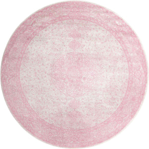 Pink 7' 10 x 7' 10 Bromley Round Area Rug 100% Polypropylene With Cotton Backing Vintage Distressed Colorful Traditional Carpet for Living Dining Rooms Offices for Sale at Rug Engine