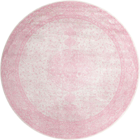 Pink 7' 10 x 7' 10 Bromley Round Area Rug 100% Polypropylene With Cotton Backing Vintage Distressed Colorful Traditional Carpet for Living Dining Rooms Offices for Sale at Rug Engine