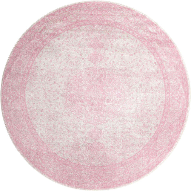 Pink 7' 10 x 7' 10 Bromley Round Area Rug 100% Polypropylene With Cotton Backing Vintage Distressed Colorful Traditional Carpet for Living Dining Rooms Offices for Sale at Rug Engine