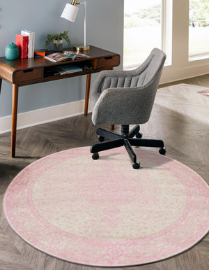 Pink 3' 1 x 3' 1 Bromley Round Area Rug 100% Polypropylene With Cotton Backing Vintage Distressed Colorful Traditional Carpet for Living Dining Rooms Offices for Sale at Rug Engine