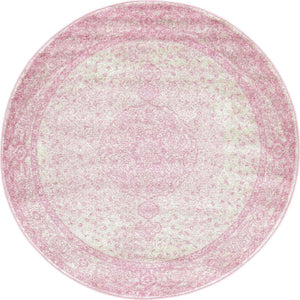 Pink 5' 3 x 5' 3 Bromley Round Area Rug 100% Polypropylene With Cotton Backing Vintage Distressed Colorful Traditional Carpet for Living Dining Rooms Offices for Sale at Rug Engine