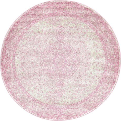 Pink 5' 3 x 5' 3 Bromley Round Area Rug 100% Polypropylene With Cotton Backing Vintage Distressed Colorful Traditional Carpet for Living Dining Rooms Offices for Sale at Rug Engine