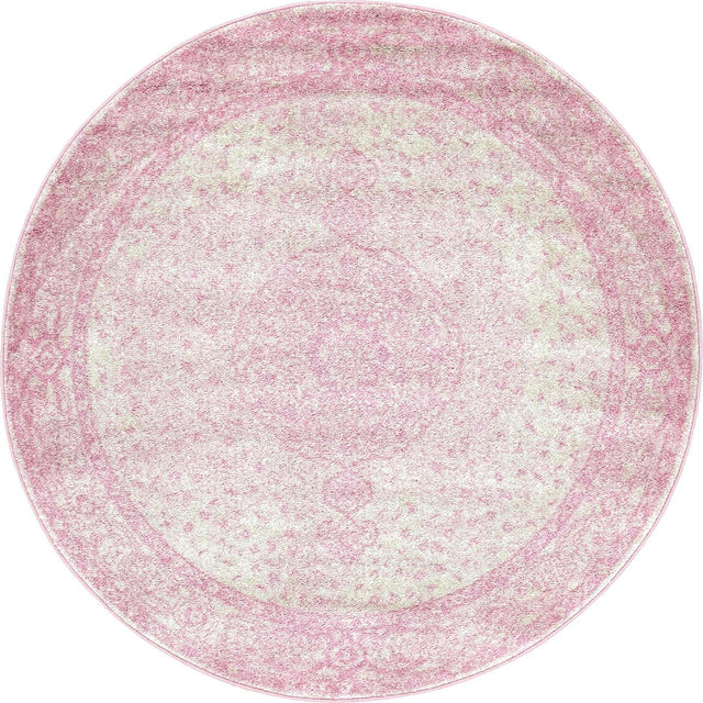 Pink 5' 3 x 5' 3 Bromley Round Area Rug 100% Polypropylene With Cotton Backing Vintage Distressed Colorful Traditional Carpet for Living Dining Rooms Offices for Sale at Rug Engine