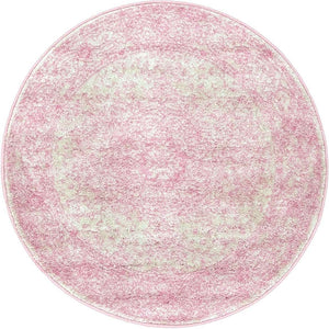 Pink 3' 1 x 3' 1 Bromley Round Area Rug 100% Polypropylene With Cotton Backing Vintage Distressed Colorful Traditional Carpet for Living Dining Rooms Offices for Sale at Rug Engine