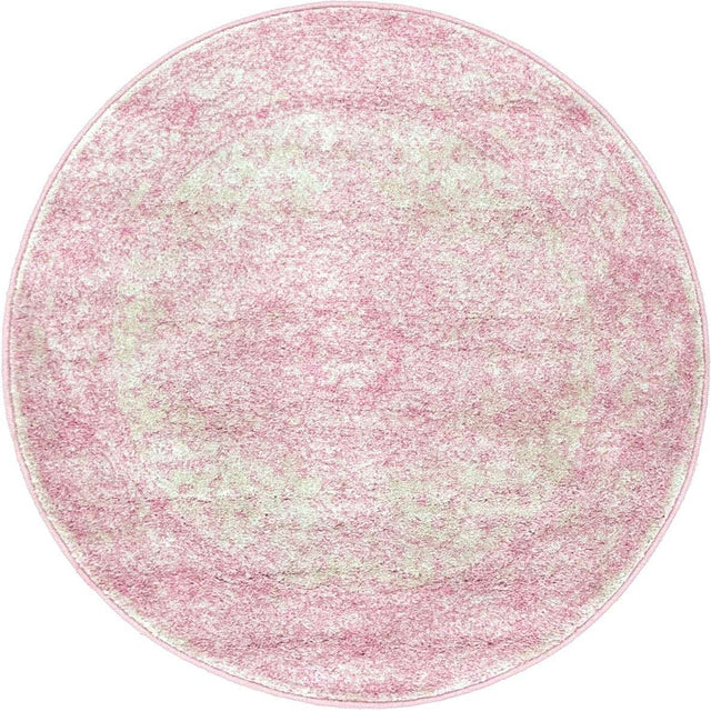 Pink 3' 1 x 3' 1 Bromley Round Area Rug 100% Polypropylene With Cotton Backing Vintage Distressed Colorful Traditional Carpet for Living Dining Rooms Offices for Sale at Rug Engine