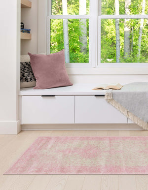 Pink 2' x 7' 1 Bromley Runner Area Rug 100% Polypropylene With Cotton Backing Vintage Distressed Colorful Traditional Carpet for Living Dining Rooms Offices for Sale at Rug Engine