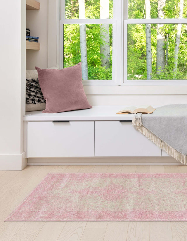 Pink 2' x 13' 1 Bromley Runner Area Rug 100% Polypropylene With Cotton Backing Vintage Distressed Colorful Traditional Carpet for Living Dining Rooms Offices for Sale at Rug Engine