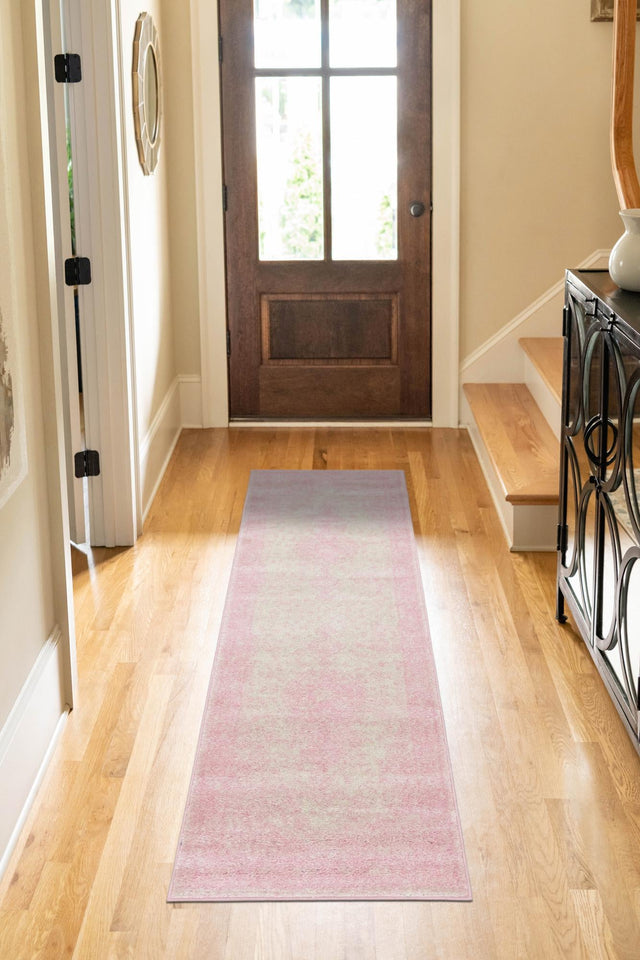 Pink 2' x 7' 1 Bromley Runner Area Rug 100% Polypropylene With Cotton Backing Vintage Distressed Colorful Traditional Carpet for Living Dining Rooms Offices for Sale at Rug Engine