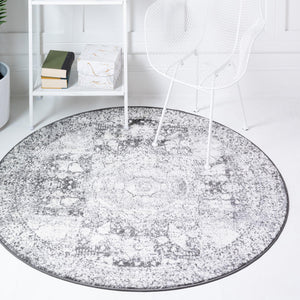 Ivory 3' x 3' Bromley Round Area Rug 100% Polypropylene With Cotton Backing Vintage Distressed Colorful Traditional Carpet for Living Dining Rooms Offices for Sale at Rug Engine