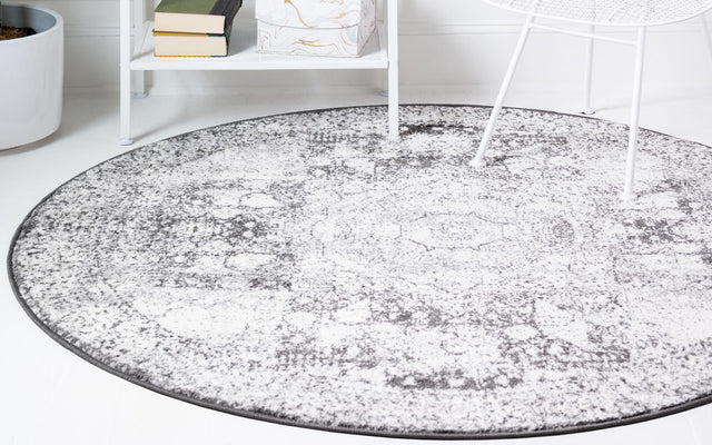 Ivory 3' x 3' Bromley Round Area Rug 100% Polypropylene With Cotton Backing Vintage Distressed Colorful Traditional Carpet for Living Dining Rooms Offices for Sale at Rug Engine