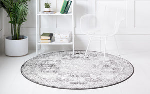 Ivory 3' x 3' Bromley Round Area Rug 100% Polypropylene With Cotton Backing Vintage Distressed Colorful Traditional Carpet for Living Dining Rooms Offices for Sale at Rug Engine